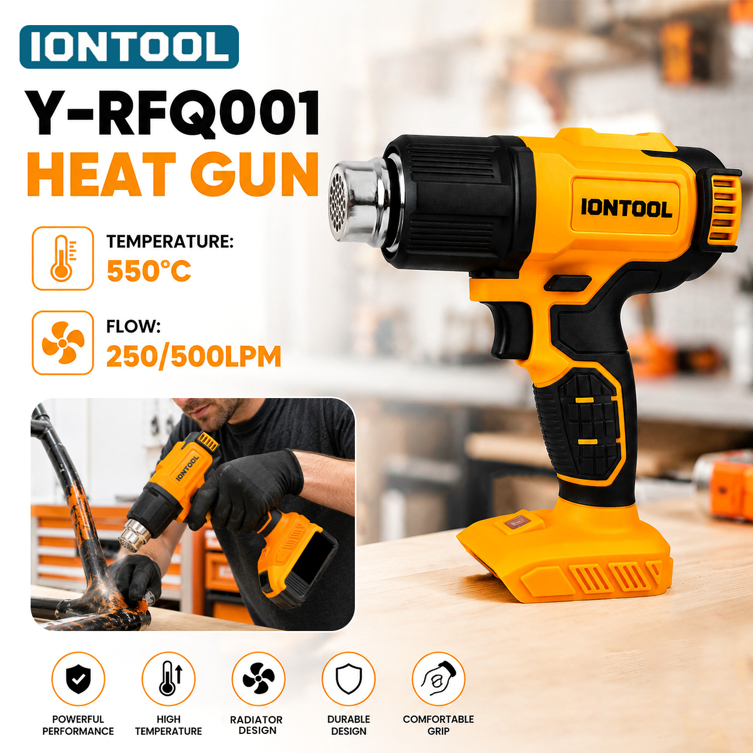 Cordless Heat Gun For Shrink Tubing - IONTOOL Pistol Panas Tanpa Kabel Kuning