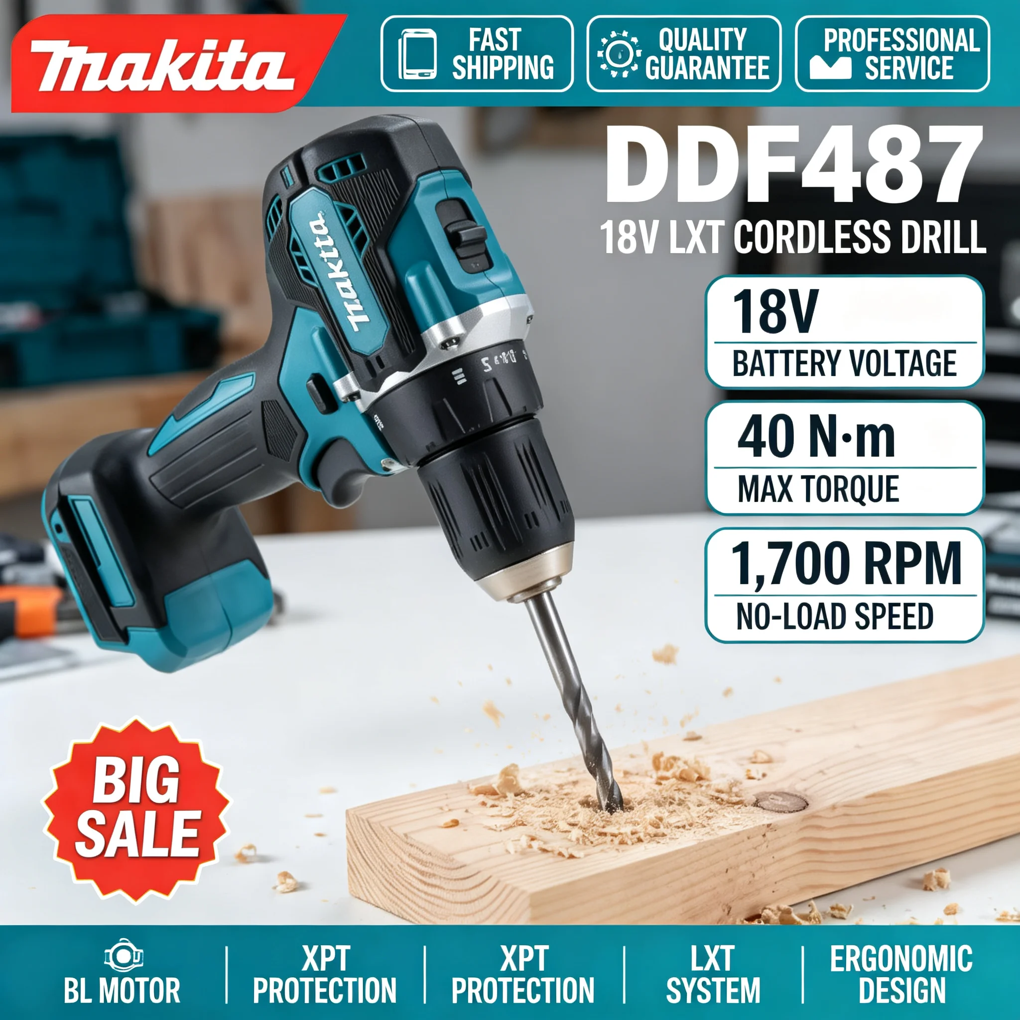 Brushless Cordless Electric Drill 18V - Bor Tanpa Kabel Makita DDF487 18V