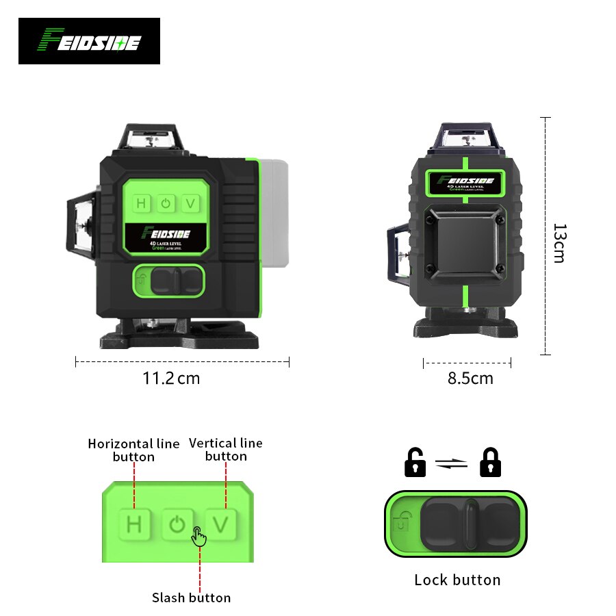 FEIDSIDE 16/12 garis 4D/3D Las - Laser Level 16 Lines 4D Green ulasan dan harga
